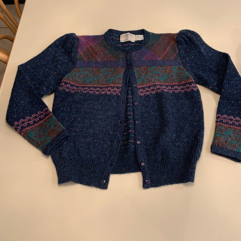Susan Bristol Vintage Puff Sleeve Wool Cardigan